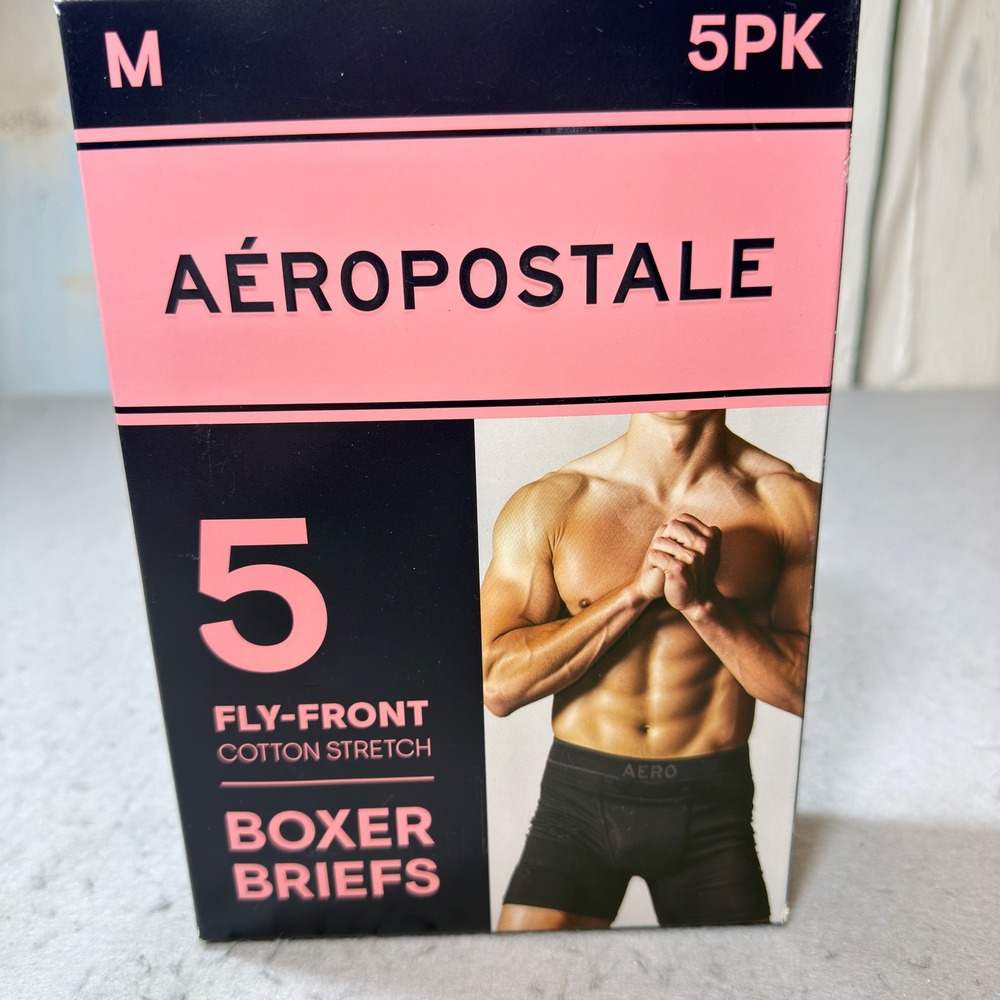 Aeropostale Boxer Briefs Mens Medium Multi 5PK New Cotton Stretch Fly-Front A87